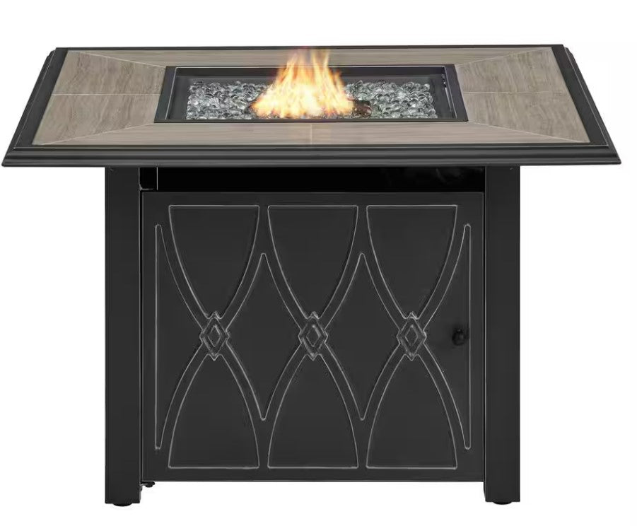 Kendrick 55,000 Btu Black Steel Propane Outdoor Fire Pit with Fire Glass