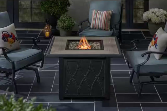 Kendrick 55,000 Btu Black Steel Propane Outdoor Fire Pit with Fire Glass